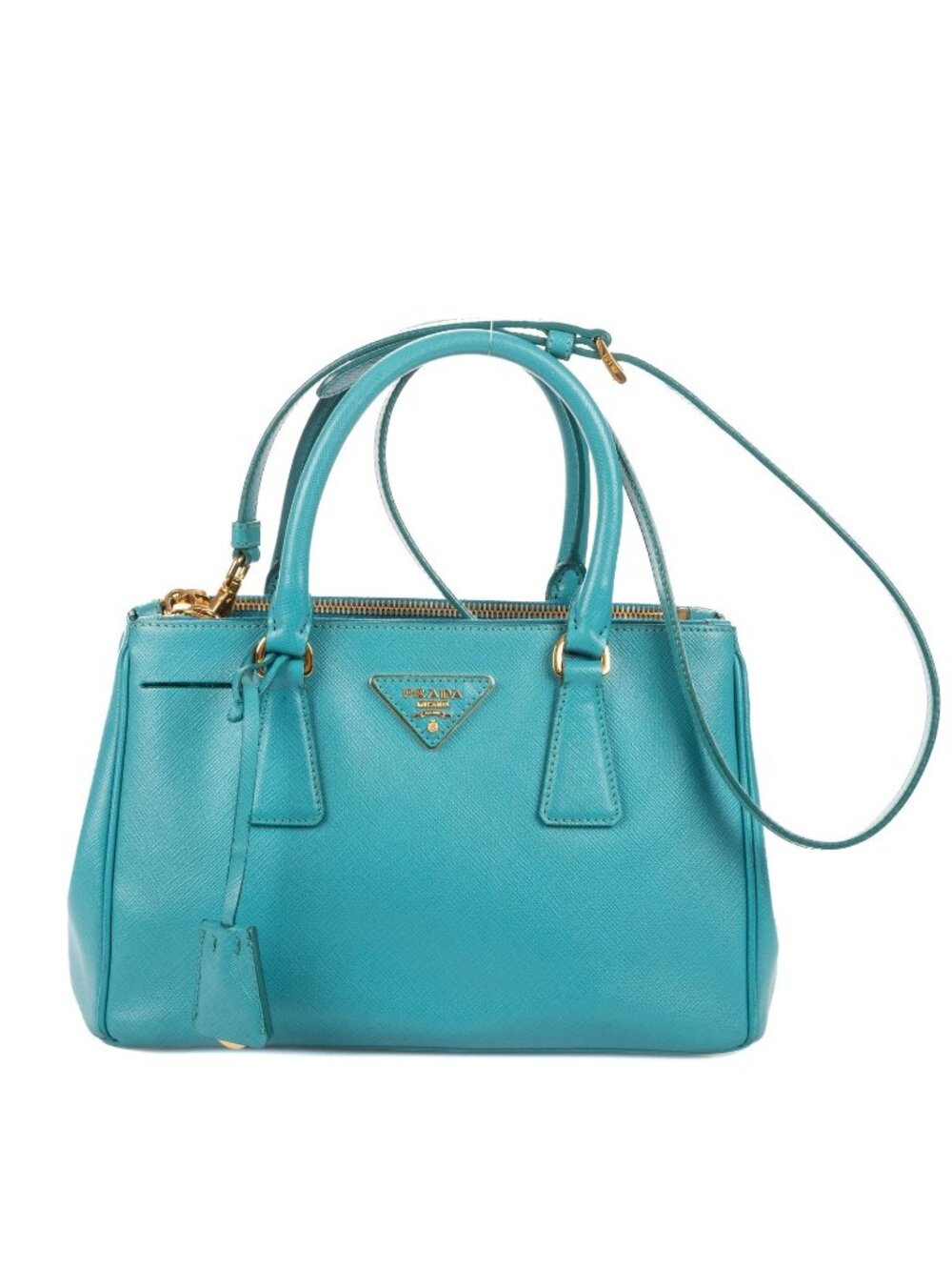 Prada Large Double Zip Galleria Tote Bag Blue Saffiano Leather